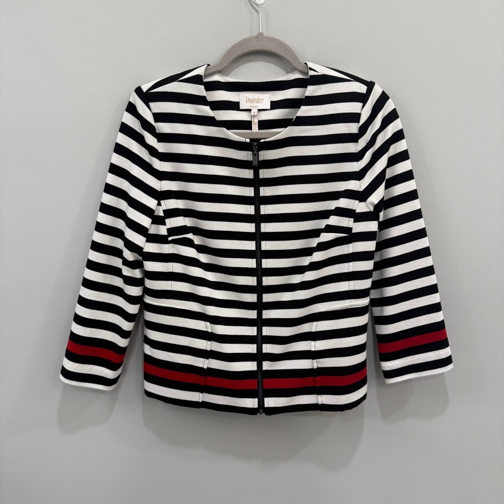 Laundry by Shelli Segal Black and White Striped Blazer